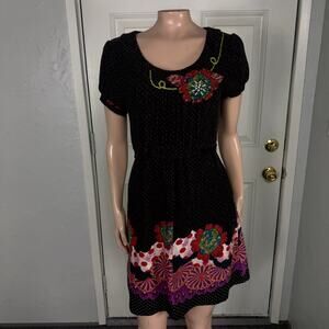 Vintage Y2K Freelance  Women's Dress Large Knit Floral Embroidered Nylon BB3